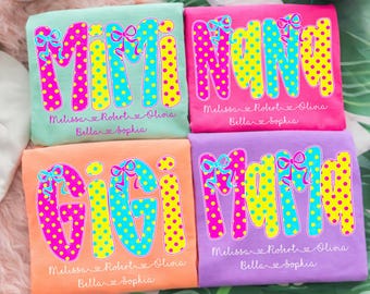 Comfort Colors© Striped Neon Floral Mama Shirt, Polka Dots Coquette Nana Mimi Gigi Shirts, Gift for Mother's Day, Trendy Preppy Mom Shirt