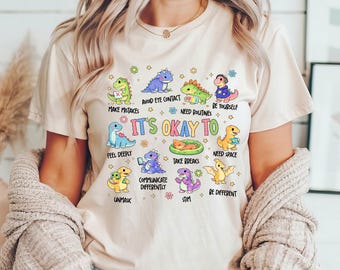 Autism Dinosaur Awareness Shirt, It's Ok To Be Different Tee, Special Education Teacher Neurodiversity Gift, Autism Mom T-Shirt