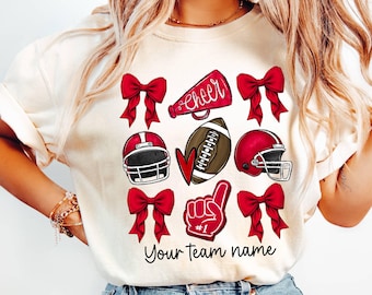 Comfort Colors© Custom Football Bow School Spirit TShirt,Custom Football Cheer Tee,Football Mom,Cheerleader Gift,School Name,Cheer Mom Shirt