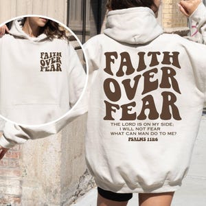 Sudadera cristiana "Fe sobre el miedo", sudadera con versículo bíblico, sudadera con capucha de la iglesia, sudadera con capucha del bautismo, sudadera con capucha de Jesús, sudadera con capucha de Navidad de moda