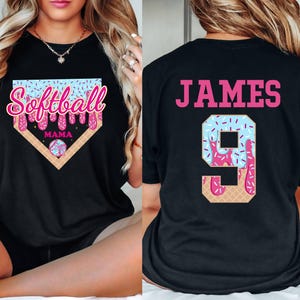 Personalized Softball Drip Mom Shirt, Gift for Mom, ice cream drip tee,Custom Softball Mom Shirt,Team Mom Softball jersey, Mother&#39;s Day Gift
