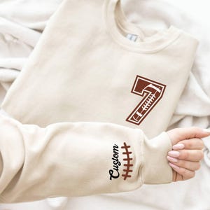 Personalized Football Sweatshirt With Player&#39;s Name,Custom Football Name And Number On Sleeve,Football Player Sweatshirt,Football Mom Sweat