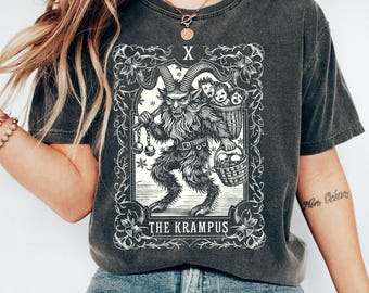 Comfort Colors© The Krampus Tarot Card Goth  Shirt,Scary Horror Shirt,Dark Humor Gothic Holiday Monster Shirt