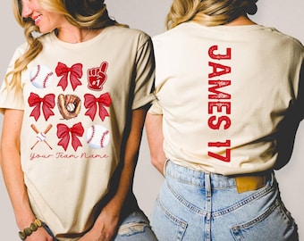Retro Baseball Mama Custom Shirt: Tball Bow Mom Shirt, Team Mom Shirt with Kid Name Number, Baseball Sister Tee, Mascot Personalized Jersey