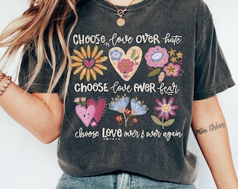 Comfort Colors Retro Mental Health T-Shirt, Kindness Peace Love, Boho Floral