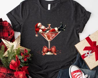 Santa's Hot Mess Shirt, Christmas Martini Shirt,Funny Santa Claus Holiday Tee,Christmas Martini Shirt, Christmas Drink Shirt,Christmas Party