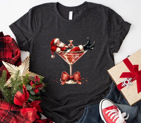 Santa's Hot Mess Shirt, Christmas Martini Shirt,Funny Santa Claus Holiday Tee,Christmas Martini Shirt, Christmas Drink Shirt,Christmas Party