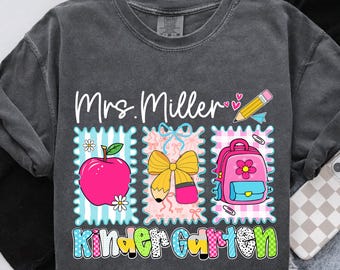 Comfort Colors Kindergarten Teacher Shirt, Personalized Back to School Tee