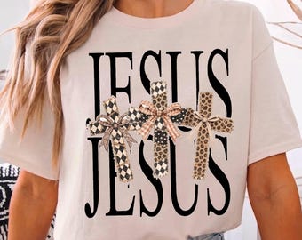 Jesus Christian Patchwork Cross Shirt, Coquette Faith Christmas Gift, Religious Girly Tee, Jesus Loves You Graphic Apparel