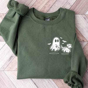 Custom  Ghost Dog Halloween Sweatshirt,Сute Halloween Sweatshirts for Women With Dogs, Dog Lovers Halloween Gift,Spooky Season,Ghost Sweater