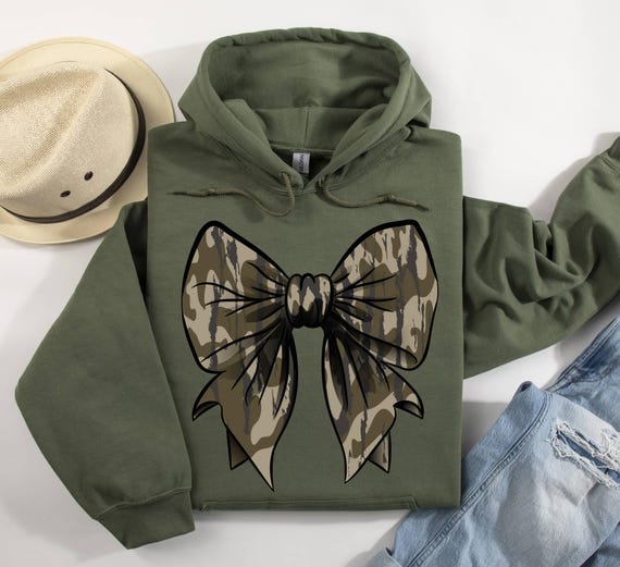 Camo Coquette Bow Hoodie,Duck Hunting Hoodie,Old School Camo Tee,Coquette Bow Hunting Camouflage Hoodie,Camo Gift,Military Lake Women Hoodie