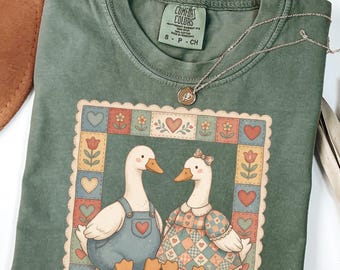 Comfort Colors© Thrifted Geese Shirt: Vintage Grandma Goose 80s Nostalgia Tee Retro Cottagecore Folk Art Top Animal Love Graphic Gift