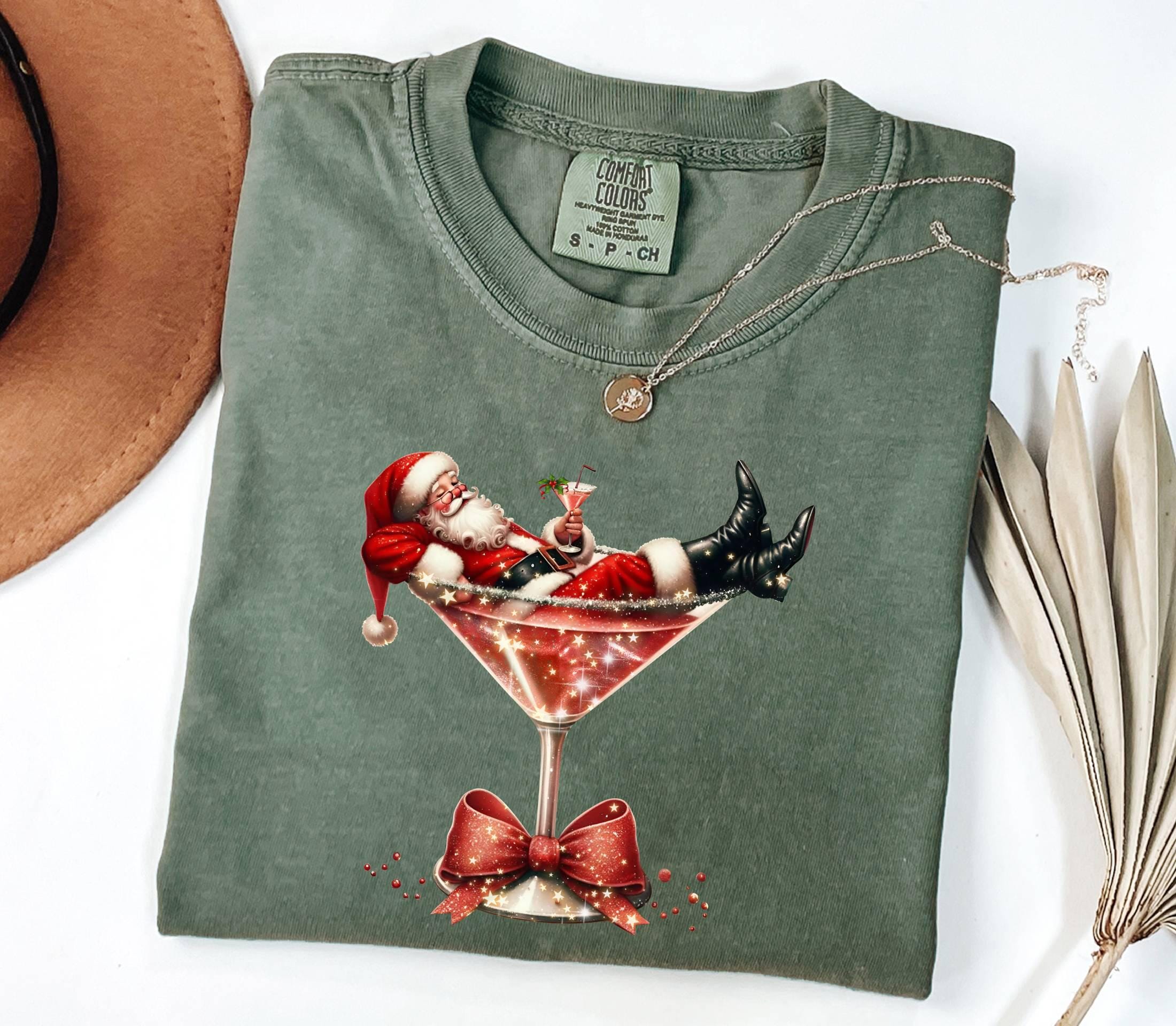 Comfort Colors© Santa's Hot Mess Shirt, Christmas Martini Shirt, Funny Santa Claus Holiday Tee,Christmas Martini Shirt,Christmas Drink Shirt