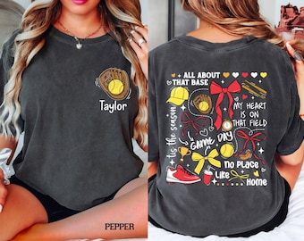Comfort Colors Custom Softball Mom Shirt, Coquette Bow, Personalized Gift