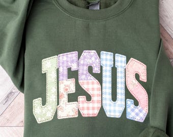 Jesus Faux Quilted Religious Sweatshirt: Christian Sweater Women Religious Sweat Gift for Christian Mama Clothing Bible Verse Faith