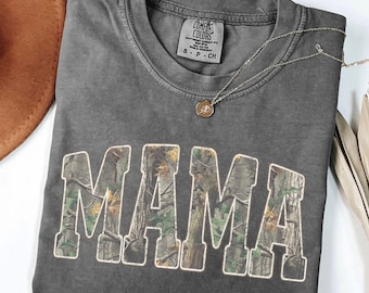Hunting Mama Comfort Colors T-Shirt, Camouflage Mama Shirt, Varsity Camo Mama Tee, Mother's Day Gift, Retro Mam Shirt