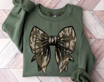 Camo Coquette Bow Sweatshirt, Duck Hunting Camouflage