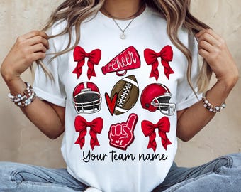 Custom Football Bow Shirt, Football Cheer Mom Shirt,Cheer Mascot Coquette Shirt,School Mascot Name Tee,Cheerleader Cheer Mom