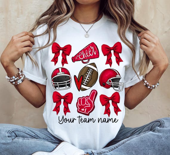 Custom Football Bow Shirt, Football Cheer Mom Shirt,Cheer Mascot Coquette Shirt,School Mascot Name Tee,Cheerleader Cheer Mom