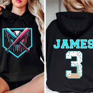 Baseball Mom Hoodie With Custom Number And Name, Personalized Ice Cream Drip Hoodie, Baseball Mom Hoodie, Mother&#39;s Day Gift,Team Mom T-ball