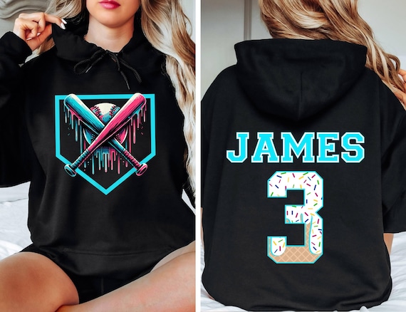 Baseball Mom Hoodie With Custom Number And Name, Personalized Ice Cream Drip Hoodie, Baseball Mom Hoodie, Mother's Day Gift,Team Mom T-ball