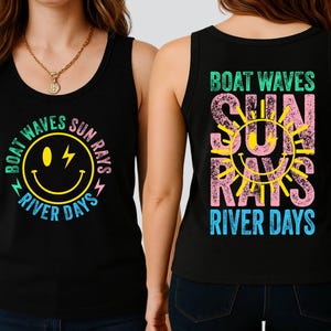 Boat Waves Sun Rays Tank Top, River Vacation Tee
