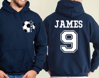 Personalized Soccer Hoodie, Custom Soccer Name Number Hoodie,Soccer Mom Tee, Soccer Team Hoodie,Birthday Gift Boy Hoodie,Custom Age Birthday