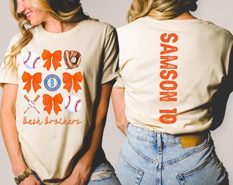 Custom Baseball Mama Shirt with Bow,School Mascot Tball Mom Shirt, Team Mom T Shirt with Kid Name Number,Baseball Sister Tee, Custom Jersey