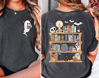 Comfort Colors© Ghost Book Reader Shirt,Halloween Library Shirt,Halloween Reading Tee,Book Lover Gift,Skeleton Book Club,Reading Girl Shirts