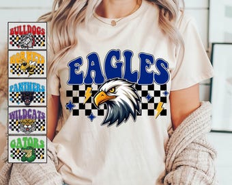 Personalized Mascot Checkerboard Spirit Tee, School Team Game Day Shirt