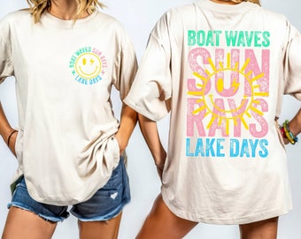 Boat Waves Sun Rays Lake Days Comfort Colors Shirt, Retro Summer Shirt, Retro Summer Shirt, Lake Life Shirt,Lake Vacation Shirt,Beach Shirt