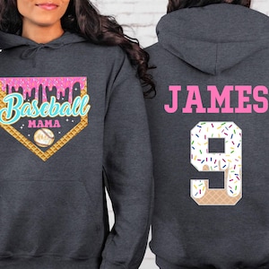 Baseball Mom Hoodie With Custom Number And Name, Personalized Ice Cream Drip Hoodie, Baseball Mom Hoodie, Mother&#39;s Day Gift,Team Mom T-ball