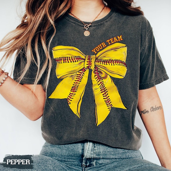 Comfort Colors Softball Bow Shirt, Gameday Tee, Softball Mom Gift