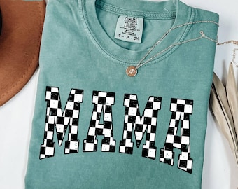 Comfort Colors Checkered Mama Shirt, Trendy Retro Mom Tee
