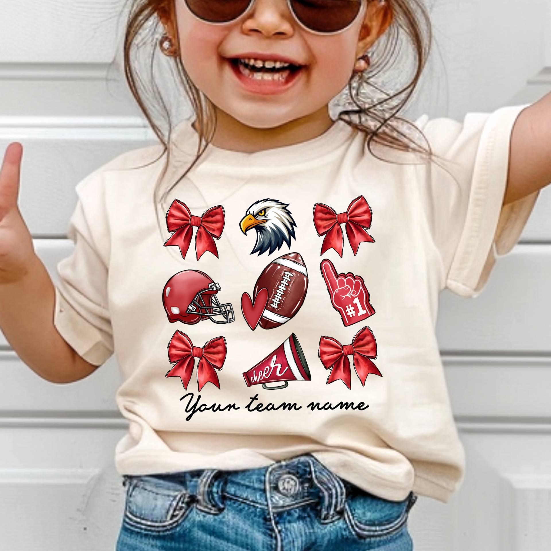 Custom Mascot Bow Shirt,  Kids Shirt, Cute Football & Bows Shirt,Girls Cheer Mascot T-Shirt, Coquette Bows Football Team Shirt,School Spirit