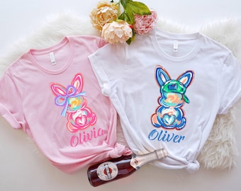 Custom Retro Brushstroke Easter Bunny Shirt, Personalized Funny Holiday 2026 Gift