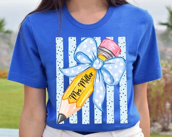 Personalized Teacher Shirt, Custom Name Teacher Tee, Floral Coquette Teacher Gift, Back To School Shirt, Kindergarten Teacher