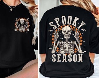 Spooky Season Sweatshirt,Retro Halloween Skeleton Sweatshirt,Women Halloween Party Sweatshirt,Gift For Halloween,Fall Spooky Season,Two-Side