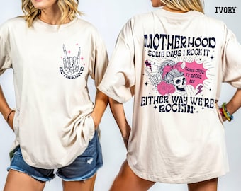 Comfort Colors Motherhood Rock Skeleton Shirt, Rocker Mom Tee