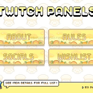 50x Cute Twitch Panels Stream Pack ~ Pixel Art Stream Package Bundle, Bright Yellow Sunshine Oranges Aesthetic ~ Fresh Sunny Citrus Theme