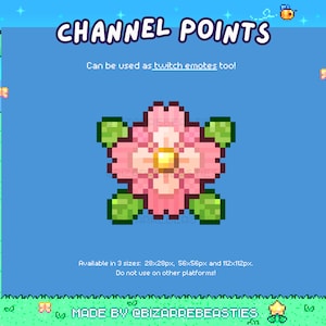 Cute Twitch Emote or Channel Point - Pixel Art Stream Subscriber Rewards - Emotes Channel Points Rewards Kawaii Icons - Pink Flower Sprite