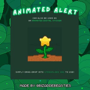 Pixel Art Animated Stream Alert - Cute Colorful Twitch Alertbox Streamlabs OBS - Forest Leaves Stream Package: Star Flower / New Subscriber