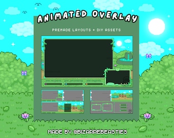 Premium Animated Stream Overlay ~ Cute Pixel Art Twitch Overlay, Just Chatting, Webcam, Frame, Alerts ~ Froggo Pond Garden Picnic Theme