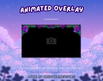 Cute Pixel Art Animated Stream Overlay Border for Twitch Streaming & YouTube Videos: Kawaii Starry Grape Vines Theme