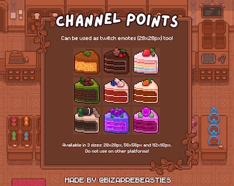 9 Twitch Emotes / Channel Points Pack - Pixel Art Stream Bits, Channel Rewards, Sweet Food Digital Stickers, Cute Bakery Icons - Fancy Cakes