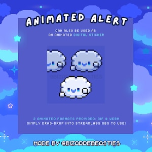 Cute Animated Stream Alert - Pixel Art Animated Twitch Alerts - Starry Night Sky Stream Package, Raid Alert: Baby Clouds Dance Party Theme