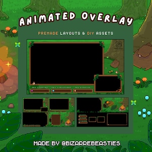 Süßes animiertes Twitch Overlay (Premium) - Pixel Art Stream Overlay, Just Chatting Bildschirm, Webkamera, Rahmen, Benachrichtigungen, Camping: Gemütliches Lagerfeuer-Thema