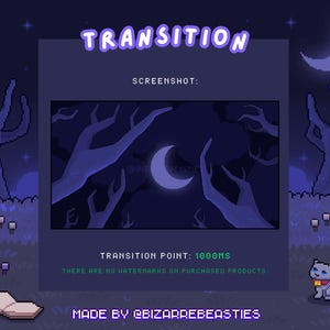 Animated Twitch Stinger Transition - Cute Pixel Art Animation Stream Setup OBS, Dark Purple Midnight Moon Forest - Spooky Witch Woods Theme