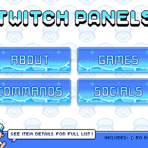 50x niedliche Twitch Panels Stream Pack ~ 8-Bit Pixel Art Panels, Streamer Grafiken, Spiele, Spielplan, Spezifikationen ~ Ozean Wellen Theme