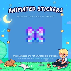 Cute Pixel Art Animated Stream Alert, Digital Sticker Stream Decor, Kawaii YouTube Video, Twitch Overlay - Holographic Pink Butterfly Theme
